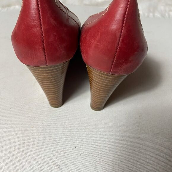 Aerosoles leather rustic red wedge peep toe slide on shoes size 12M - Picture 3 of 7